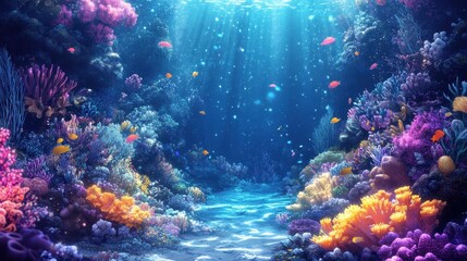 Fototapeta premium A vibrant underwater scene showcasing colorful coral reefs and fish