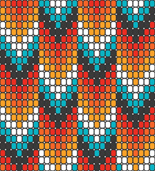 Native American Aztec beads arrows motif colorful Vector Pattern, tribal beaded geometrics in red, orange, yellow, teal seamless pattern.
