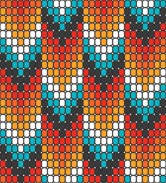 Native American Aztec beads arrows motif colorful Vector Pattern, tribal beaded geometrics in red, orange, yellow, teal seamless pattern.