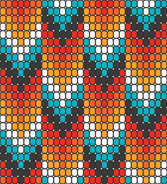Native American Aztec beads arrows motif colorful Pattern, tribal beaded geometrics in red, orange, yellow, teal seamless pattern.