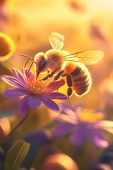 Bee and flowers in Spring.
