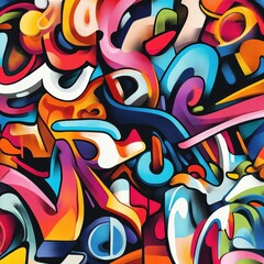 Brightly colored abstract artwork featuring swirling organic shapes on a canvas