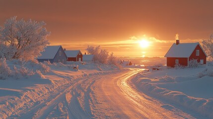 Winter Sunset Village Road