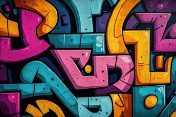 Colorful abstract graffiti art with overlapping shapes and various hues