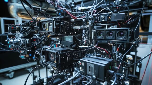 Professional video production environment featuring synchronized camera array capturing immersive high definition footage with advanced multi camera recording technology for innovative media creation