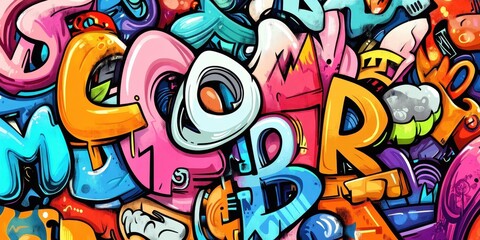 Colorful and vibrant abstract graffiti art with overlapping letters