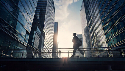 big city skyline with businessman