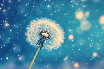 A beautiful dandelion seed head with starry night background