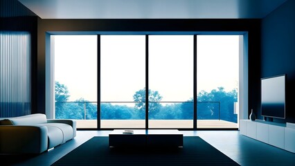 Modern empty living room interior panoramic wi