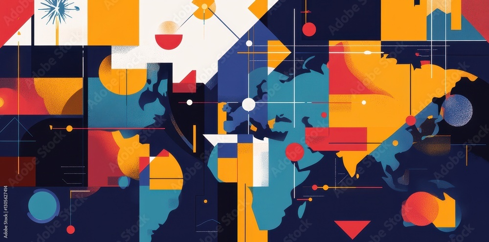 Poster a colorful abstract geometric representation of a world map
