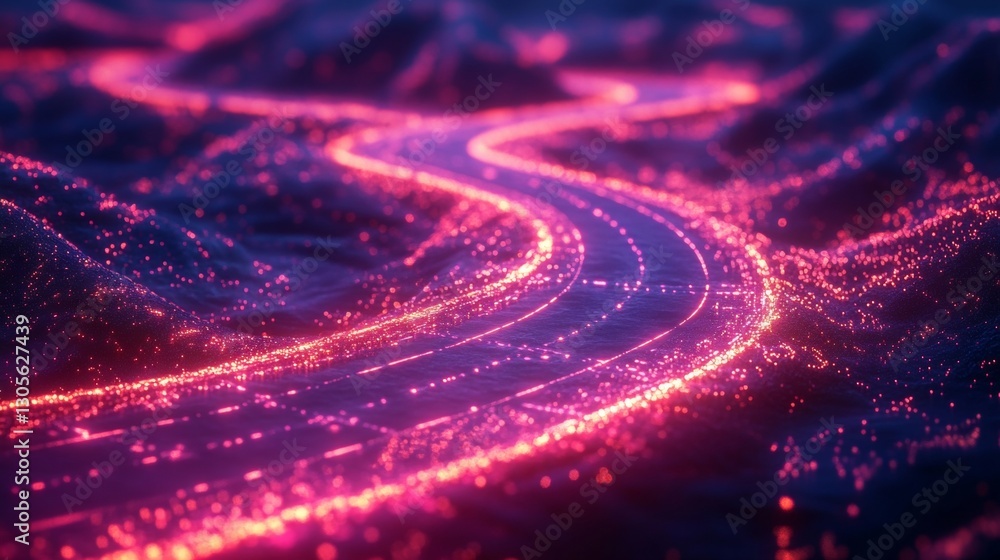 Poster digital roadmap for business process modernization. dynamic glowing path illustrates digital transfo