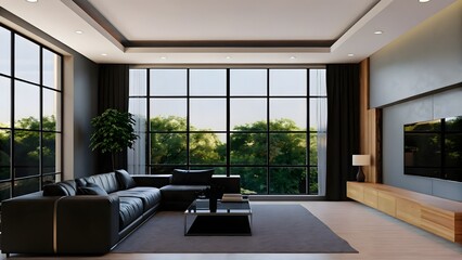 Modern empty living room interior panoramic wi