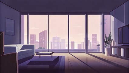 Modern empty living room interior panoramic wi
