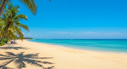 Obraz premium Tropical Beach Paradise Palm Trees White Sand Turquoise Ocean