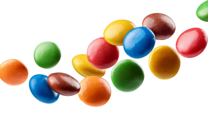 Colorful chocolate candies falling on transparent background