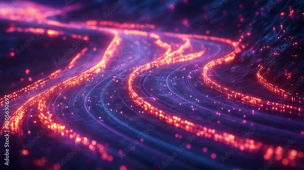 Poster digital roadmap for business process modernization. dynamic glowing path illustrates digital transfo