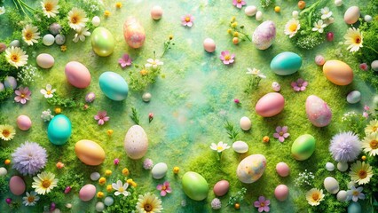 Pastel Easter Egg Hunt Aerial Drone View Watercolor Wash