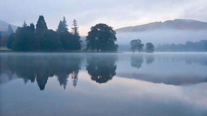 Peaceful morning reflections a calm lake