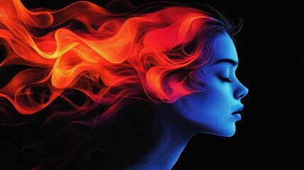 Obraz premium Fiery Blue Woman Profile