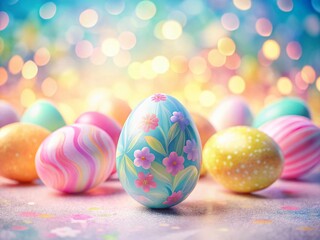 Fototapeta premium Pastel Spring Easter Egg Brushstroke Pattern with Bokeh Background - Stock Photo
