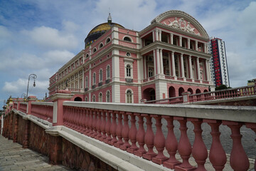 Details of the facade of the Amazonas Theater in Manaus. Famous landmark of the capital of the...