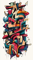 Naklejka premium Colorful abstract artistic composition featuring overlapping geometric shapes and patterns