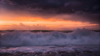 Sunset stormy sea
