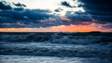 Fototapeta premium Sunset stormy sea