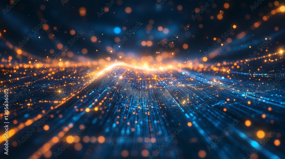 Poster digital roadmap for business process modernization. dynamic glowing path illustrates digital transfo