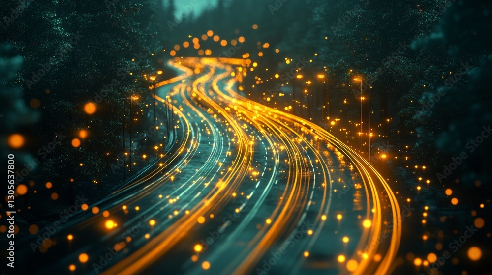 Poster digital roadmap for business process modernization. dynamic glowing path illustrates digital transfo