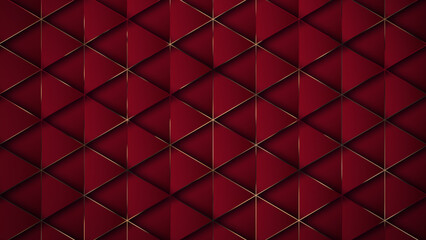 4k Abstract luxury geometric background with gold metallic lines. Red background with gold. graphic triangles background. Simple elegant new year 3d BG.