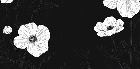 Simple black and white floral arrangement against a dark background design
