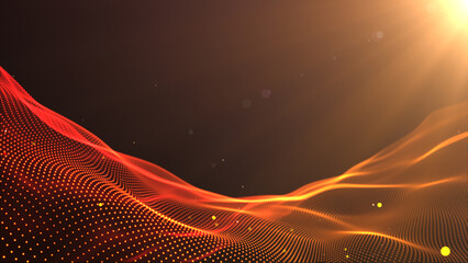 Аbstract red orange yellow wavy gradient. Glow wave fire animation background. Spiral rotation line, point. Artificial intelligence. Technology business. Musical wave. Wave pattern. Neon waves 