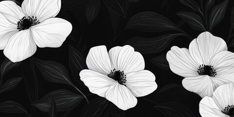Elegant Floral Design Depicting White Flowers Against Black Background