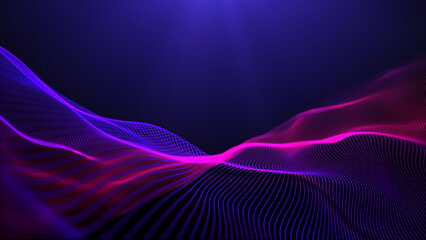 Abstract twisted curves, blurred glowing wave lines. art design background. Magenta pink waves. Light technology, space, artificial intelligence