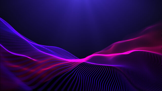 Abstract twisted curves, blurred glowing wave lines. art design background. Magenta pink waves. Light technology, space, artificial intelligence