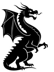 Dragon illustration icon, black silhouette vector