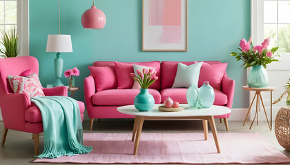 A brightly colored living room featuring stylish modern furniture decor