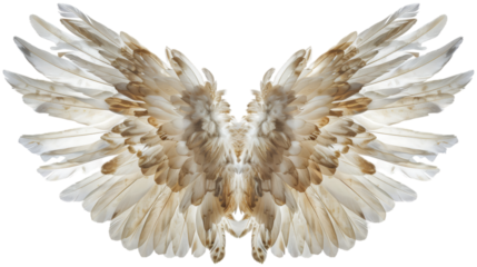 Majestic brown and white angel wings isolated. A stunning pair of celestial wings with earthy tones, symbolizing strength and divinity. AI generated.  .