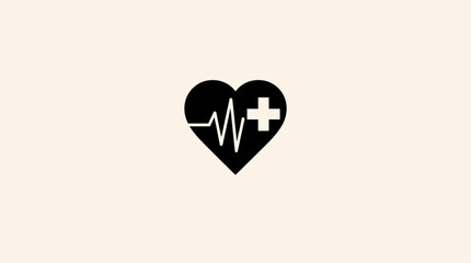 Obraz premium Heartbeat symbol with medical cross in minimalistic design