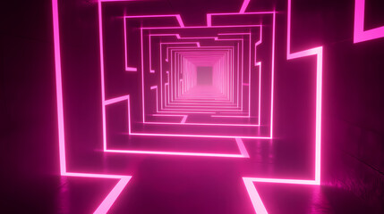 Pink neon light maze abstract background. Escape - Beach. Illustration