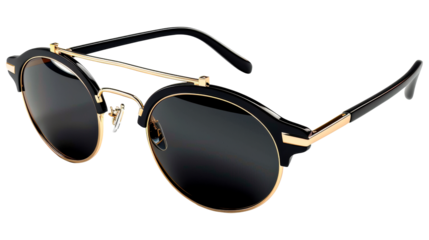 Black and gold round sunglasses with dark lenses. Stylish and elegant eyewear for fashion and sun protection. Sunglasses isolated AI generated.  .