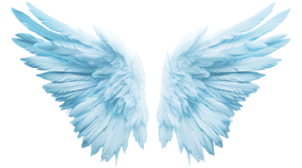Beautiful light blue angel wings with soft feathers. Symbol of purity, spirituality, and divine protection. Wings isolated AI generated.  
