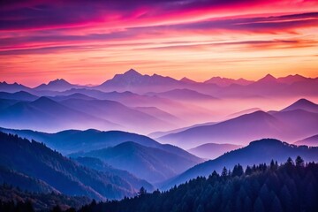 Obraz premium Serene Purple & Pink Mountain Horizon: Stunning Gradient Landscape Background