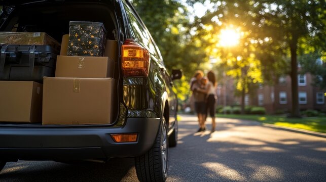 Family Unpacking Boxes and Moving Into a New Apartment. Generative AI