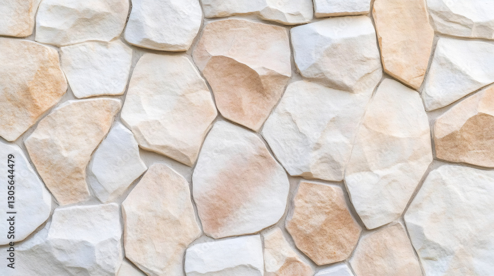 Poster close-up of decorative stone cladding featuring various shapes and shades of beige and white, creati