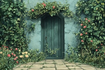 Fototapeta premium An Overgrown Garden Doorway Beckons To A Romantic Serene Place
