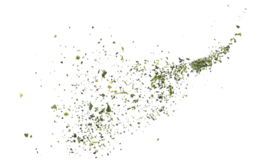 Dry cut, chopped nettle pile, tea flying isolated on white background