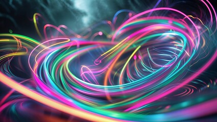 Colorful light trails create a mesmerizing abstract pattern in a digital artwork
