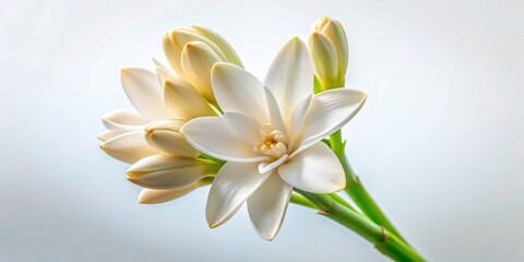 Obraz premium Single Tuberose Flower, White Background - Elegant Floral Stock Photo